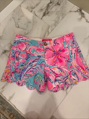 Lilly Pulitzer Pink & Aqua Floral Scalloped Hem Skort